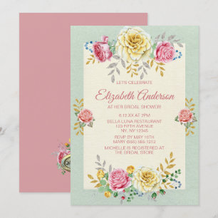 Invitation FÊTE DE L'MARIÉE d'argent rose vert rose rose jaun