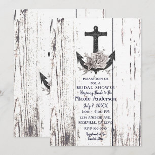 Invitation Fête de l'mariée de Ancre Rustic Wood Coastal