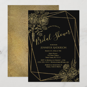 Invitation Fête de l'mariée de Black Gold Floral