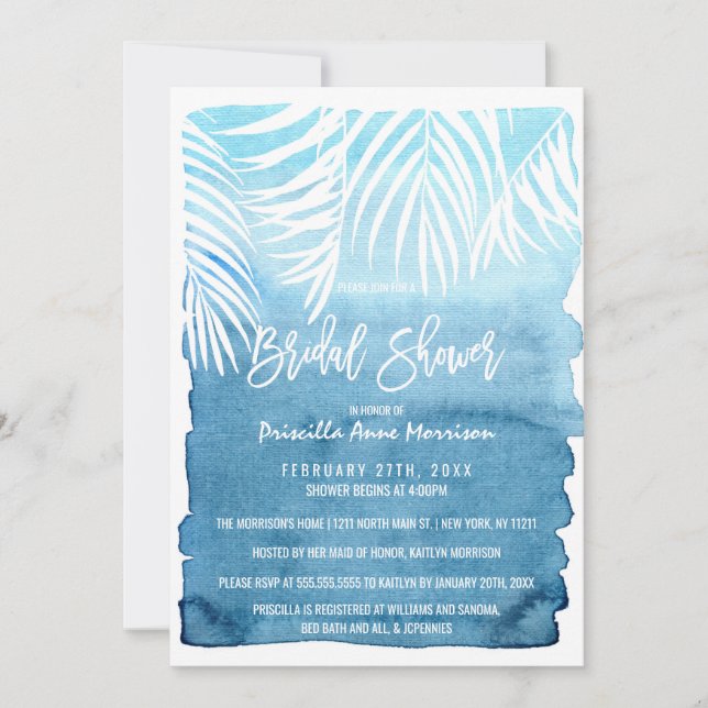 Invitation Fête de l'mariée de brosses bleues de la marine mo (Devant)