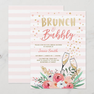 Invitation Fête de l'mariée de Brunch et champagne d'or rose