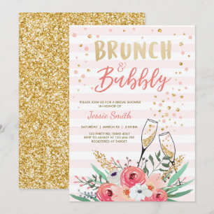 Invitation Fête de l'mariée de Brunch et champagne d'or rose