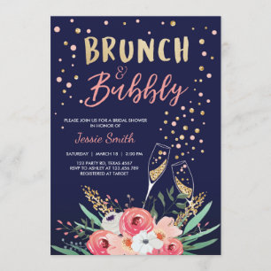 Invitation Fête de l'mariée de Brunch et champagne d'or rose
