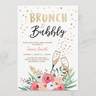 Invitation Fête de l'mariée de Brunch et champagne d'or rose