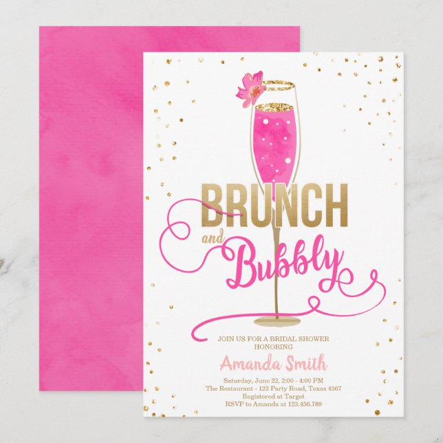 Invitation Fête de l'mariée de brunch et de mousseux Champagn (Devant / Derrière)