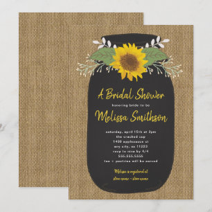 Invitation Fête de l'mariée de Burlap Sunflower Chalk Mason J