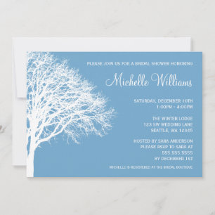 Invitation Fête de l'mariée de chêne d'hiver blanc et bleu