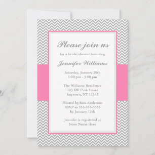 Invitation Fête de l'mariée de Chevron rose et gris