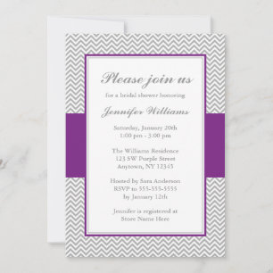 Invitation Fête de l'mariée de Chevron violet et gris