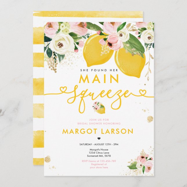 Invitation Fête de l'mariée de citron et de citron (Devant / Derrière)