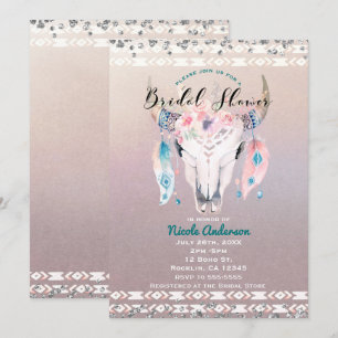 Invitation Fête de l'mariée de crâne floral de Glam Boho