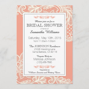 Invitation Fête de l'mariée de dentelle corallienne et blanch