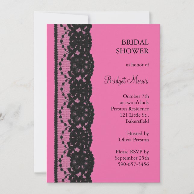 Invitation Fête de l'mariée de dentelle (fuchsia) (Devant)