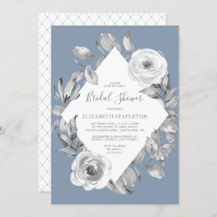 Invitation Fête de l'mariée de diamant floral gris-bleu Dusty