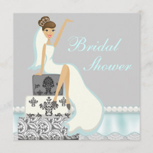 Invitation Fête de l'mariée de gâteau de brunette Damask Invi