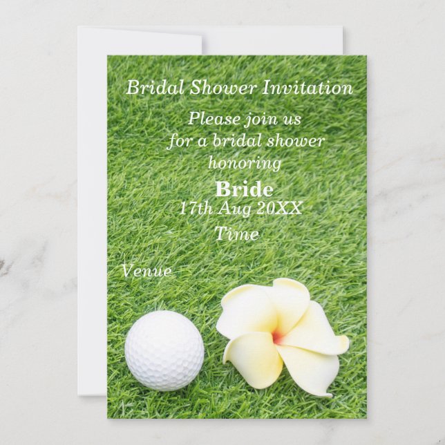 Invitation Fête de l'mariée de golf avec boule et fleur sur v (Devant)