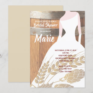 Invitation Fête de l'mariée de keg de bière rustique à robe b