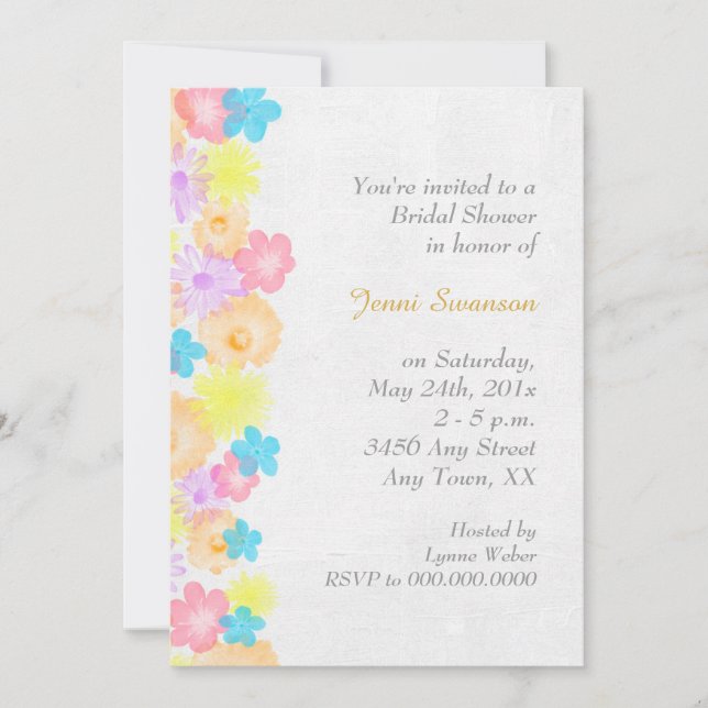 Invitation Fête de l'mariée de la bordure des fleurs de print (Devant)