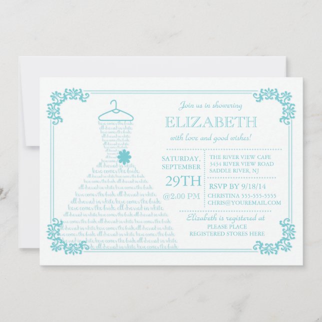 Invitation Fête de l'mariée de la robe Mariage bleue moderne (Devant)