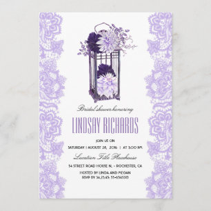 Invitation Fête de l'mariée de lanterne de fleurs violettes d
