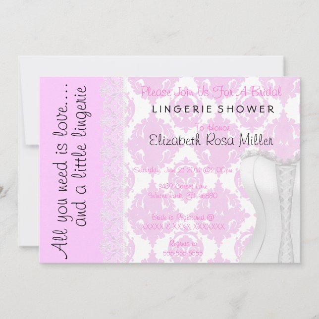 Invitation Fête de l'mariée de lingerie en dentelle blanche (Devant)