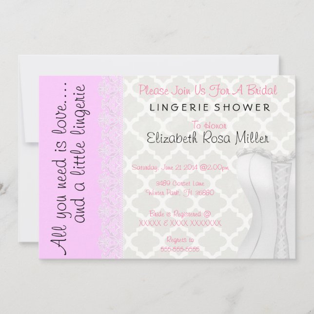 Invitation Fête de l'mariée de lingerie en dentelle blanche (Devant)