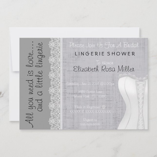 Invitation Fête de l'mariée de lingerie en dentelle blanche (Devant)