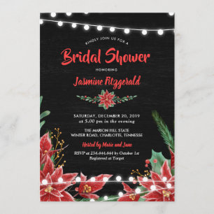 Invitation Fête de l'mariée de Noël de Red Poinsettia Chalkbo