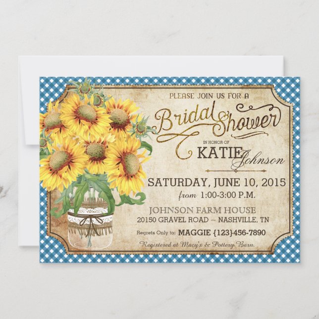 Invitation Fête de l'mariée de pique-nique En vichy Sunflower (Devant)