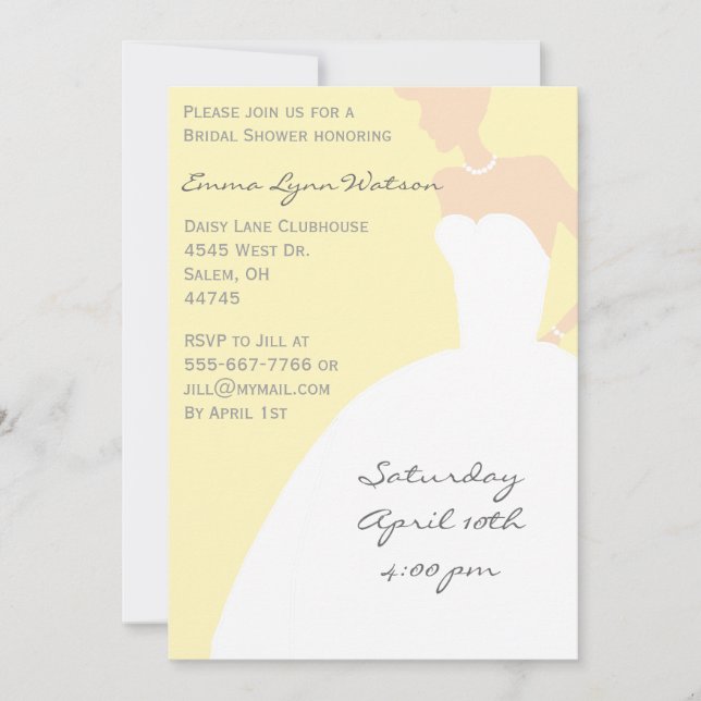 Invitation Fête de l'mariée de silhouette de la mariée jaune (Devant)