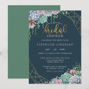 Invitation Fête de l'mariée de succulents de script Gold mode