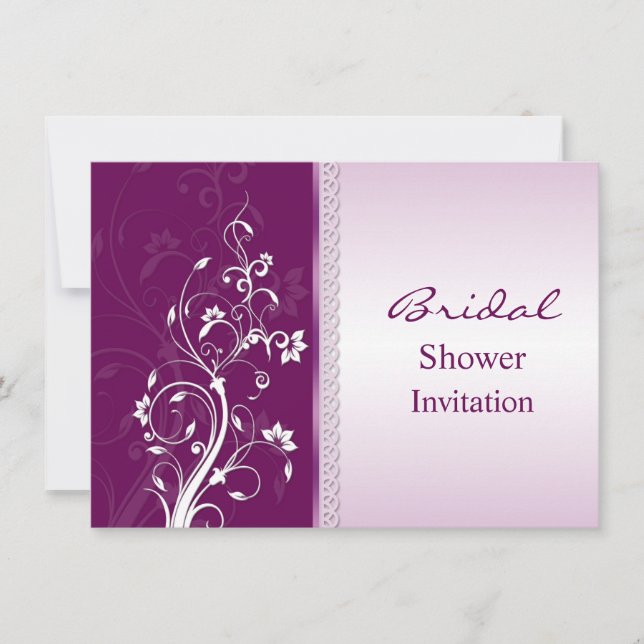 Invitation Fête de l'mariée de tourbillons floraux mauves et  (Devant)