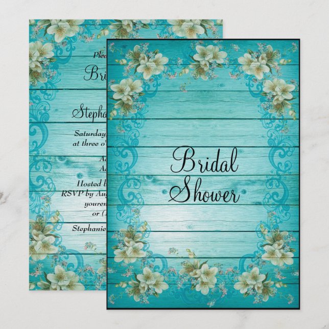 Invitation Fête de l'mariée des fleurs chic de Shabby (Devant / Derrière)