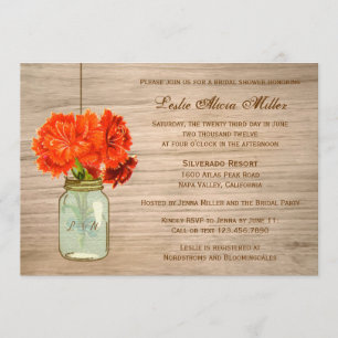 Invitation Fête de l'mariée des fleurs de Mason Jar rustique