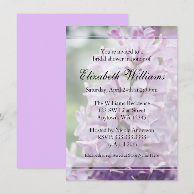 Invitation Fête de l'mariée des fleurs Lilac (Devant / Derrière)