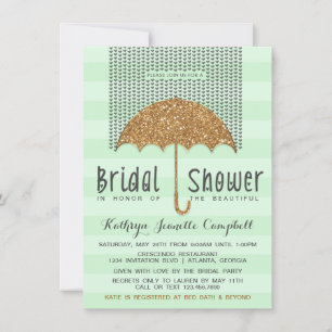 Invitation Fête de l'mariée des parapluies et des coeurs d'or