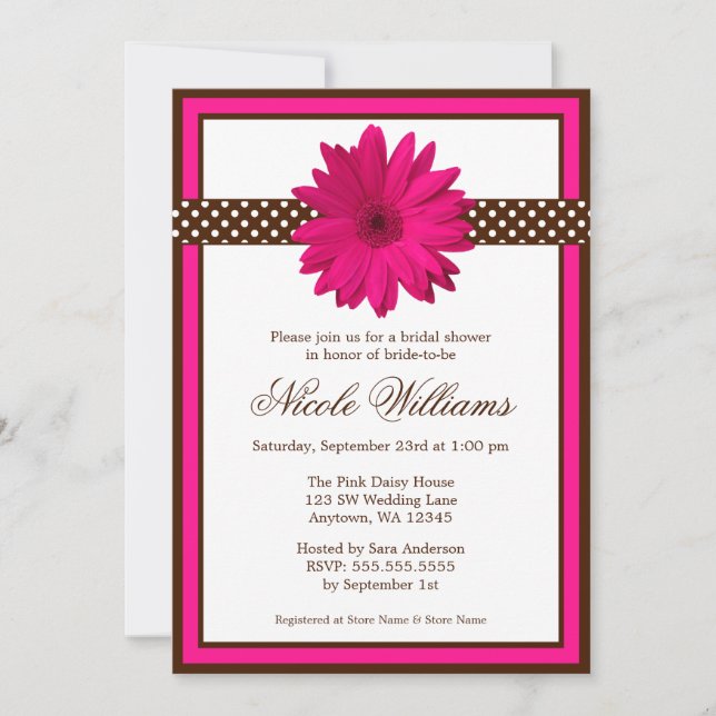 Invitation Fête de l'mariée des Pois Brown de rose Daisy (Devant)