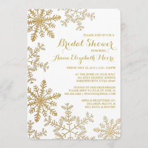 Invitation Fête de l'mariée d'hiver des Snowflakes Gold Parti