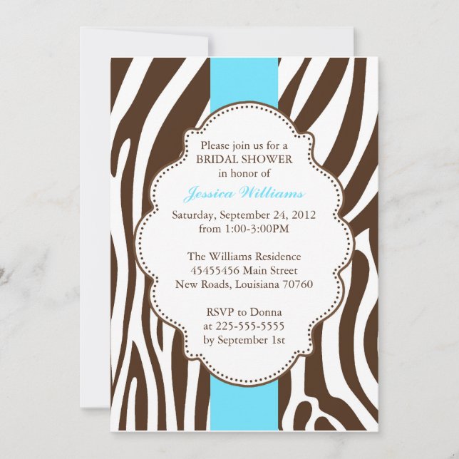 Invitation Fête de l'mariée d'impression Zebra (Devant)