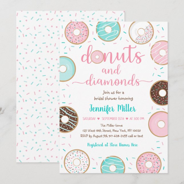 Invitation Fête de l'mariée Donuts et diamants (Devant / Derrière)
