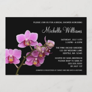 Invitation Fête de l'mariée d'orchidées roses et noires