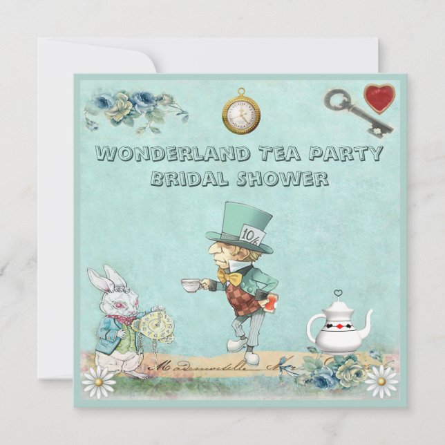 Invitation Fête de l'mariée du Tea Party de Mad Hatter Wonder (Devant)