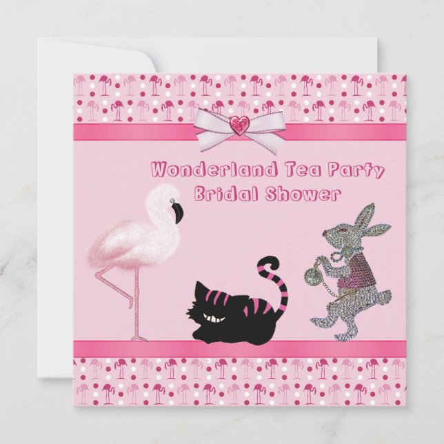 Invitation Fête de l'mariée du Tea Party de Pink Flamant rose (Devant)