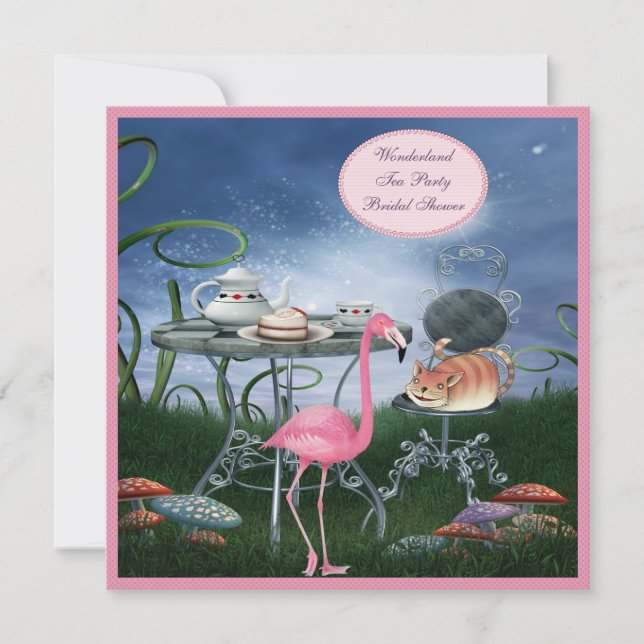 Invitation Fête de l'mariée du Tea Party de Pink Flamant rose (Devant)