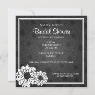 Invitation Fête de l'mariée élégante Dahlia Floral Black