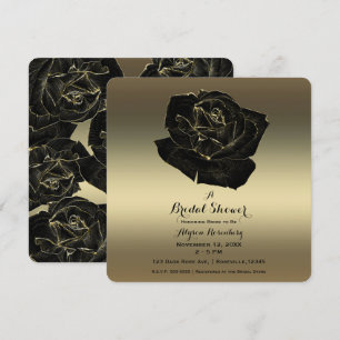 Invitation Fête de l'mariée élégante Gold & Black Rose
