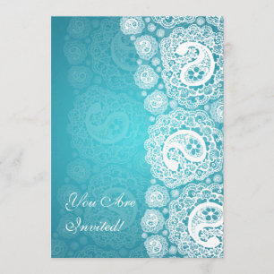 Invitation Fête de l'mariée élégante Paisley Lace Blue