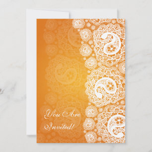 Invitation Fête de l'mariée élégante Paisley Lace Orange