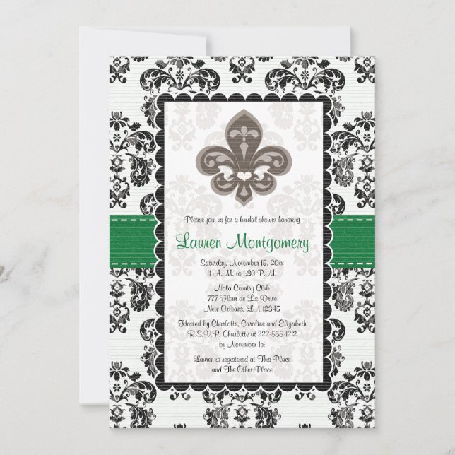 Invitation Fête de l'mariée Emerald Green Fleur de Lis (Devant)