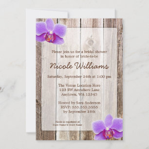 Invitation Fête de l'mariée en bois d'orchidée violette